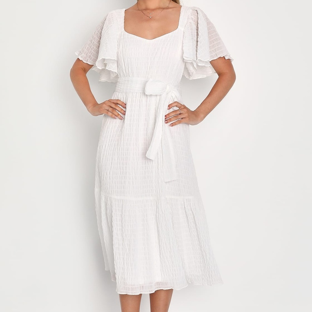 Lulus Divine Aesthetic White Flutter Sleeve Midi Dress